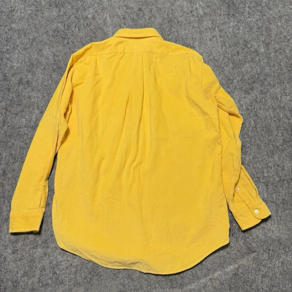 Vtg 90s JCrew Corduroy Shirt Mens M Yellow Button Down Oarsman Era Gorpcore